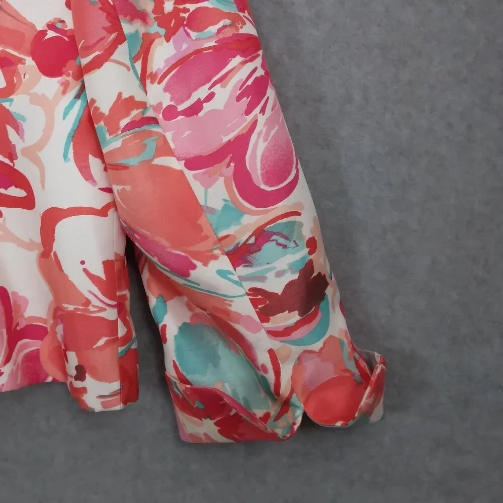 Le Suit | Multicolor Floral 3 Button Blazer Jacket Pink Coral Turquoise  | Sz 16 - Picture 7 of 10